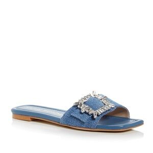 Stuart Weitzman Shine Embellished Buckle Slide Sandals